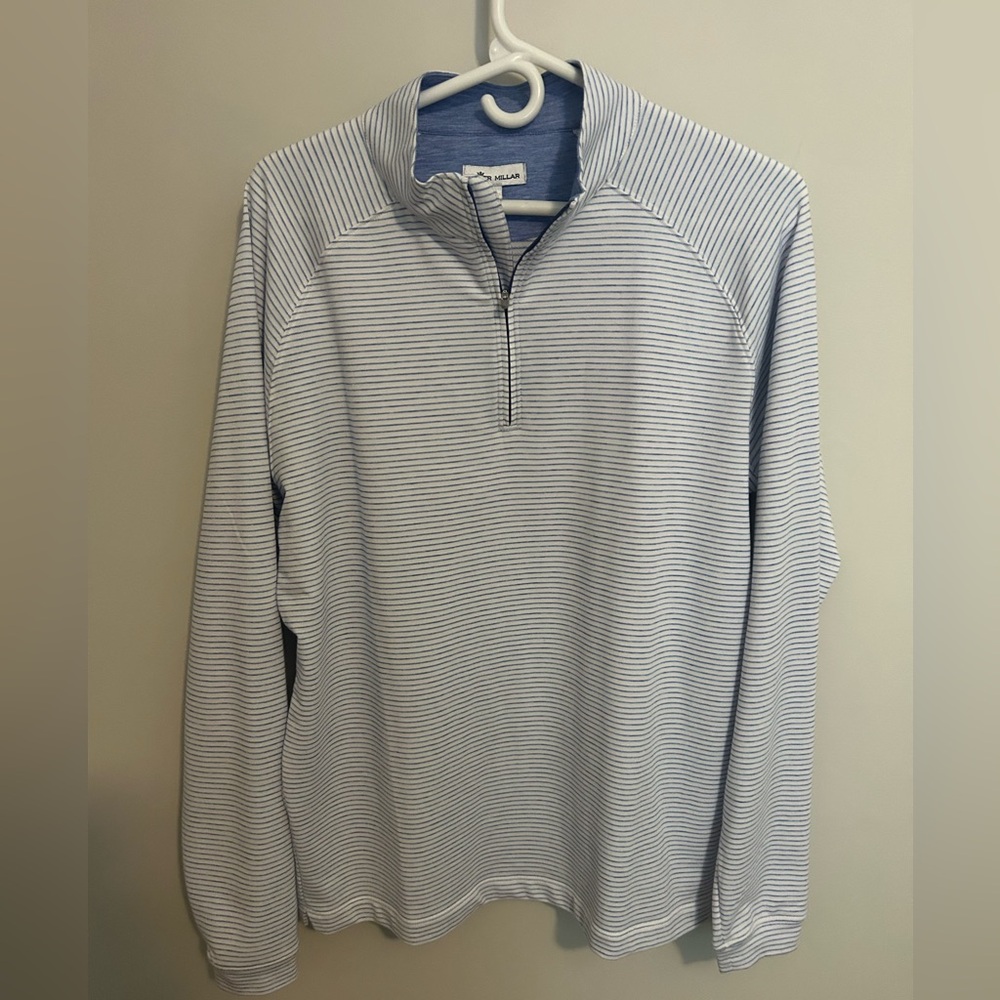 Peter Millar Blue and White Striped Pullover